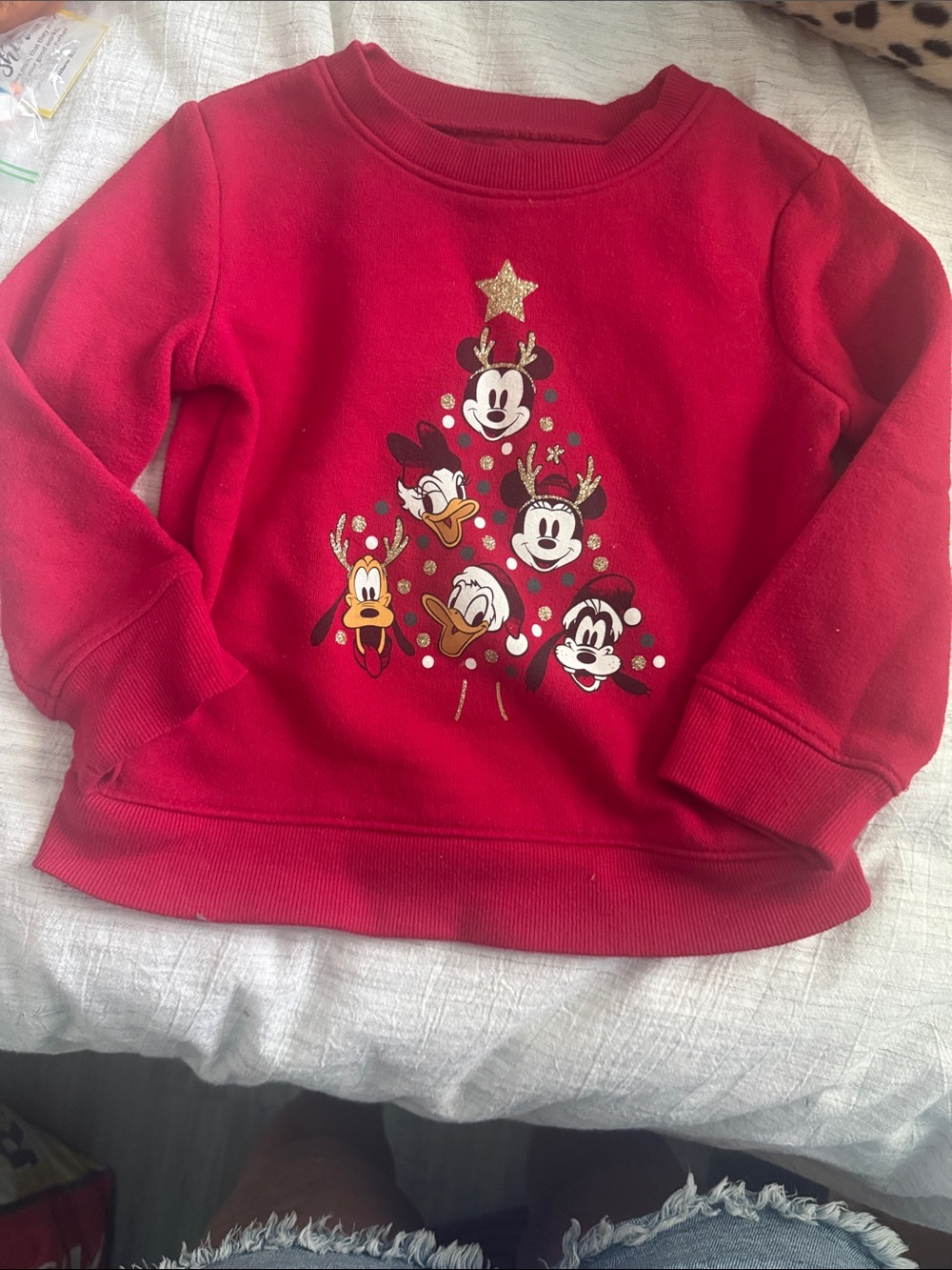 Disney Red Kids Sweatshirt with Holiday Character Tree